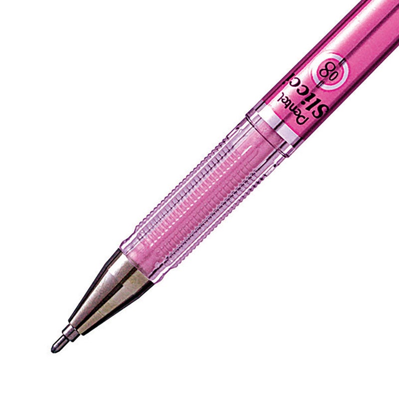 بنتل قلم جل برأس إبرة 0.8 مم من Pentel Arts Slicci Metallic، حبر وردي معدني، صندوق من 12 قطعة (BG208-Mp) - Image 5